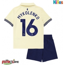Camiseta Everton Vitaliy Mykolenko #16 Visitante Equipación para niños 2025-26 manga corta (+ pantalones cortos)